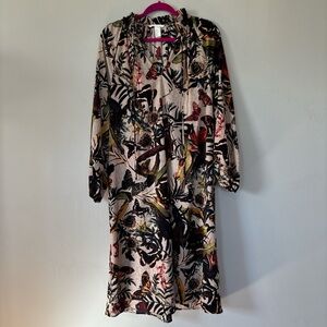 H&M Butterfly Floral Ruffle Neck Midi Dress w/ Pockets Size 10 Whimsigoth